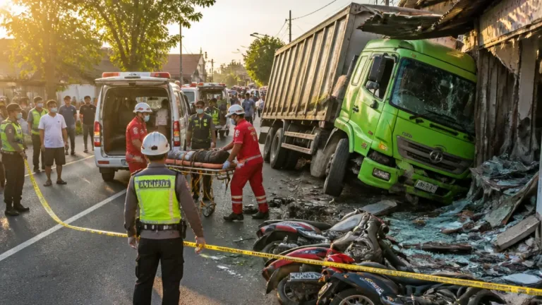 Truk Diduga Rem Blong Seruduk Empat Kendaraan dan Ruko di Magelang