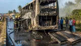 Private travel bus gutted by fire near Narasannapeta; no injuries reported, probe ordered