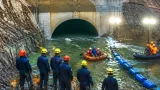 Rescue teams use blue drums as search continues after tunnel deluge at Chamoli hydropower site