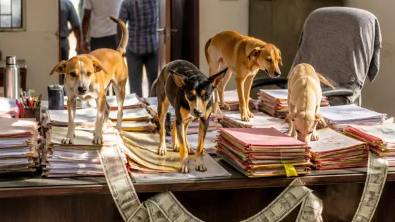 Nashik: Yuva Sena activists release stray dogs in Niphad Nagar Panchayat office to press demand for action