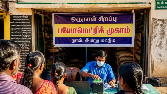 Special fingerprint verification camps held at fair price shops across Tamil Nadu to complete Aadhaar linkage