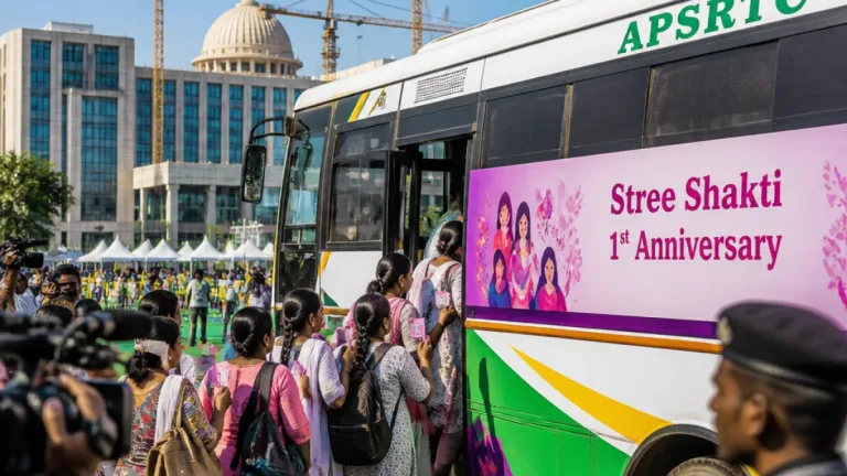 Andhra Pradesh marks one year of Stree Shakti; 24 lakh women travel free daily, CM rides APSRTC bus