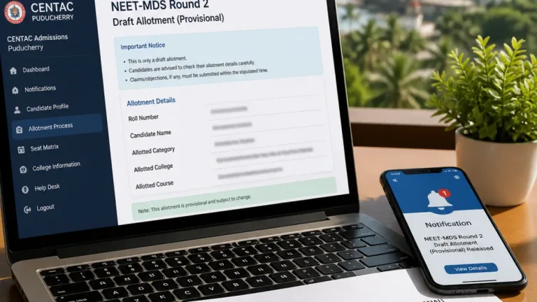CENTAC releases NEET‑MDS 2026 Round 2 draft allotment for Puducherry; candidates must check dashboard