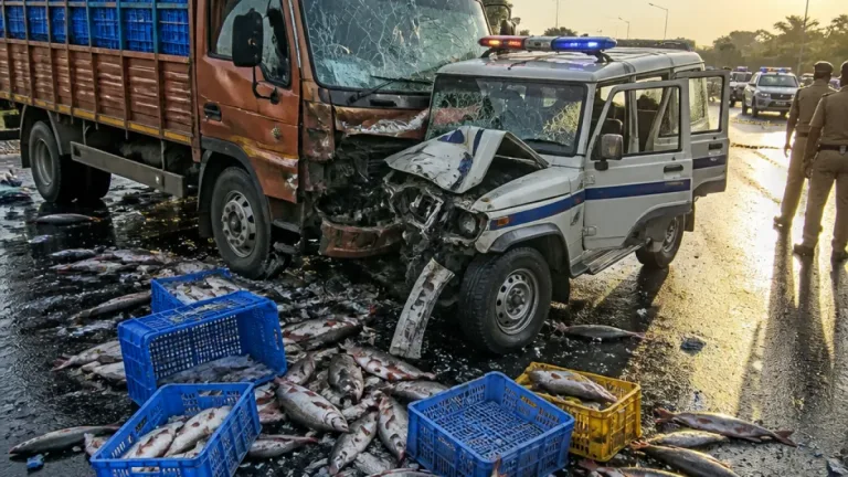 Collision on Khammam–Warangal highway injures SI, driver near Tirumalayapalem