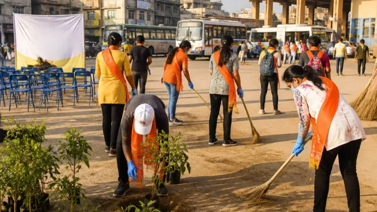 Gujarat CM Bhupendra Patel leads ‘Shramdaan’ at Vadnagar Bus Port on PM Modi’s birthday