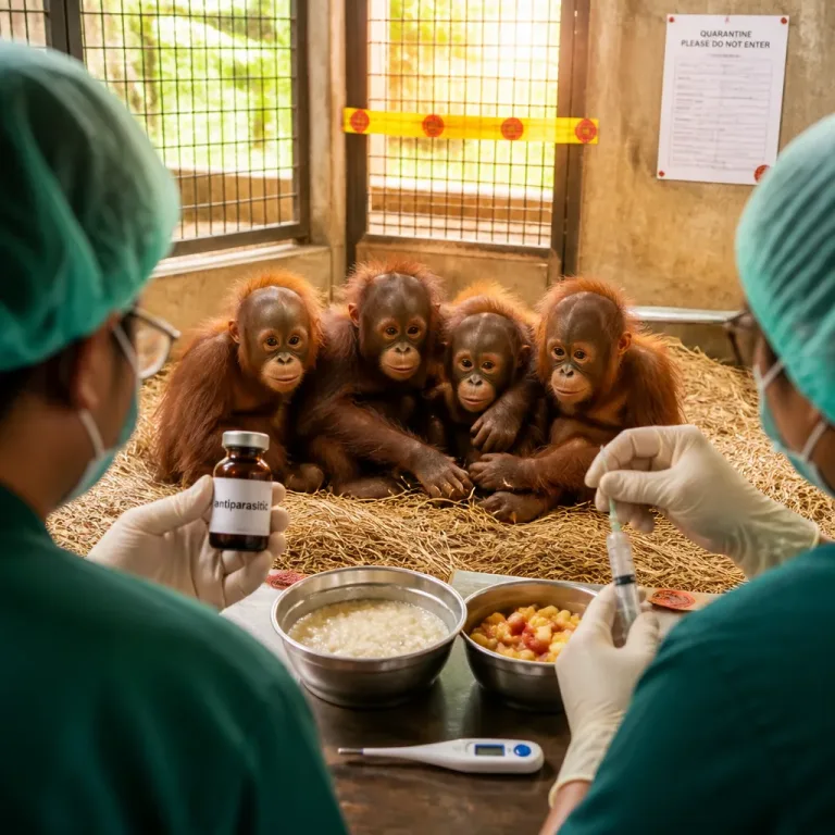 Veterinary team finds five rescued orangutan cubs stable; deworming, diet adjustments advised