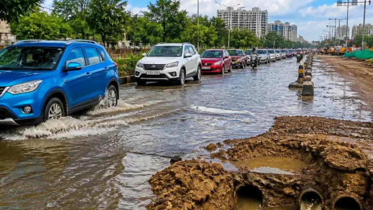 Heavy rain bats down Gurugram: waterlogging, damaged roads and traffic snarls reported