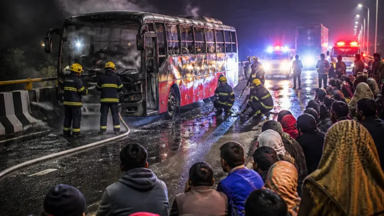 Muzaffarpur: 35 evacuated after bus catches fire on NH-27 Barji overbridge
