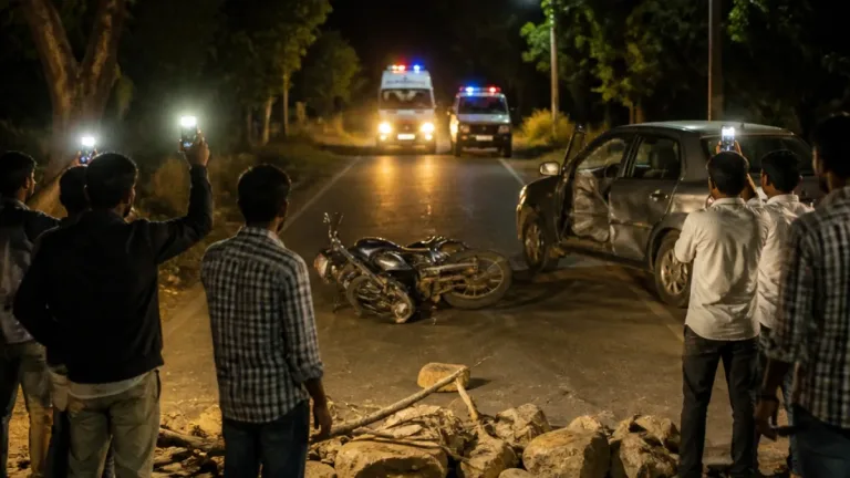 Prayagraj: Two deaths after night crash — son killed in collision, father suffers fatal cardiac arrest