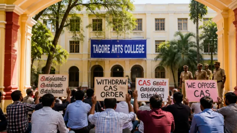 Puducherry teachers stage indefinite sit-in demanding withdrawal of CAS government order