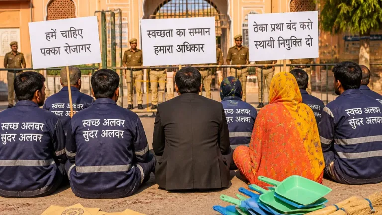 Rajasthan forest minister stages dharna with Alwar sanitation workers over delayed appointment letters