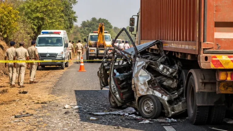 Six from Gujarat die as car collides with container truck near Badnawar in Dhar