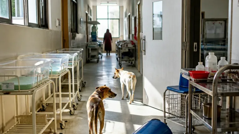 Stray dogs seen inside SMIMER delivery ward, raising hygiene and safety concerns in Surat