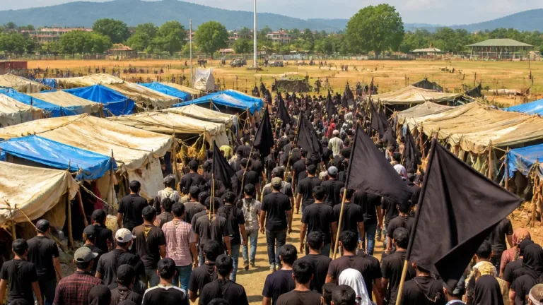 Thousands of IDPs in Manipur Wave Black Flags at Relief Camps During Independence Day