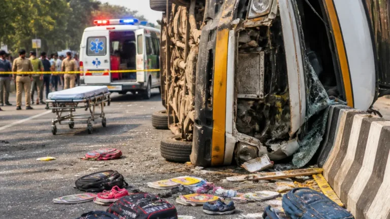 Twelve injured as school van overturns after hitting divider in Jamshedpur