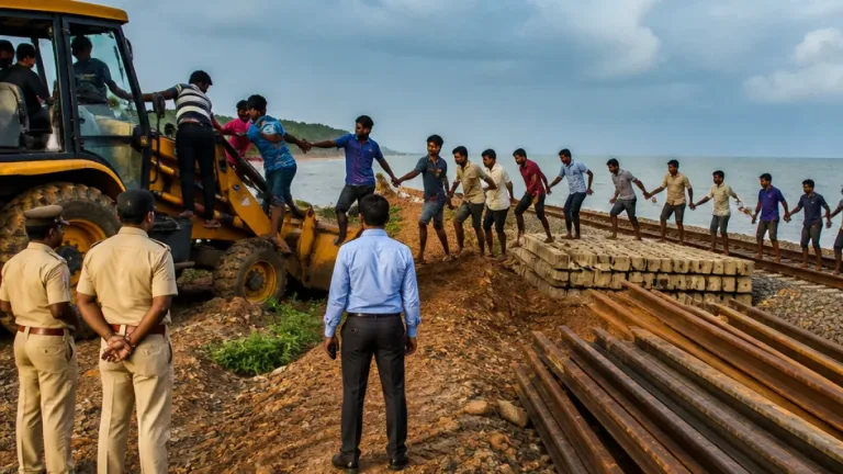 Velsao villagers, led by Sardesai and Patkar, block railway works; demand RoW protection