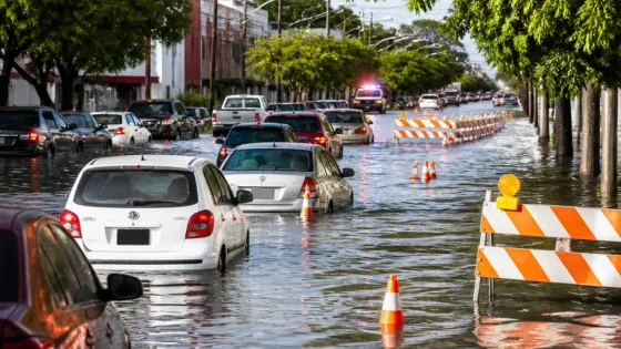 Fuertes lluvias dejan a decenas de vehículos varados en calles de Coatzacoalcos