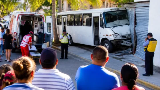 Microbús sin frenos impacta portón de vivienda en Tampico; cinco pasajeros resultaron lesionados