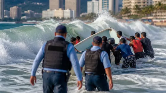 Policía Turística rescata a pescador en Acapulco tras el fuerte oleaje por Polo