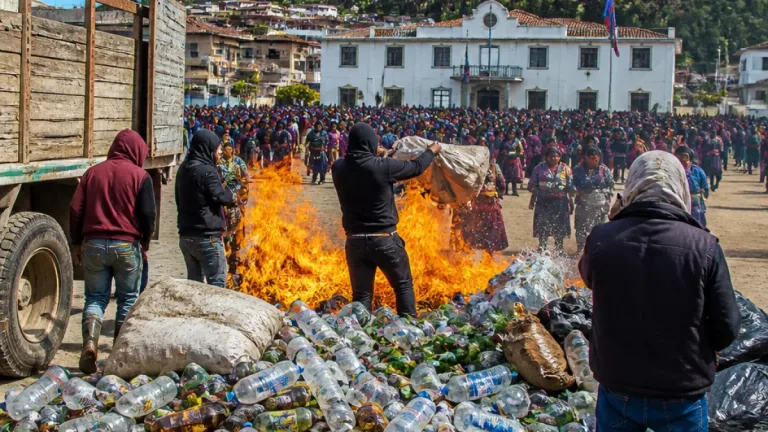 Autoridades y pobladores de Oxchuc destruyen alcohol y ratifican ley seca tras 13 detenciones
