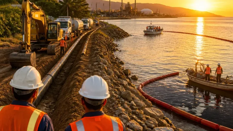 Avanza contención y recuperación de combustóleo en Salina Cruz tras reparación de ducto