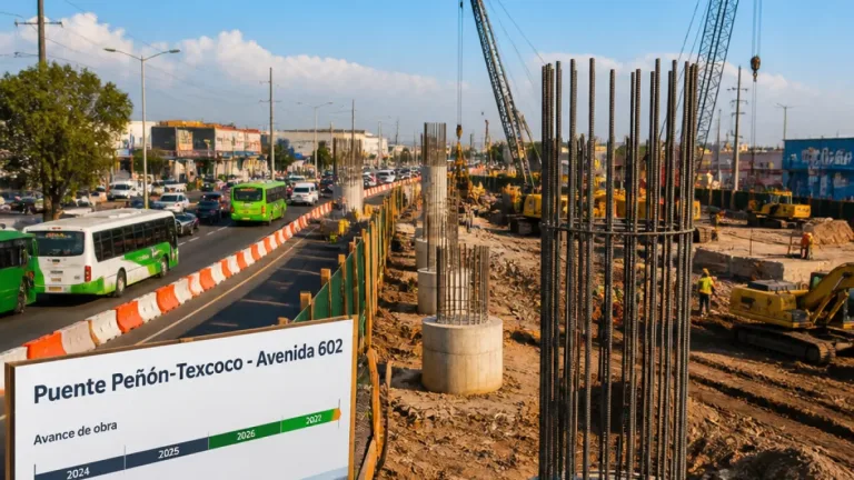 Avanza en Nezahualcoyotl el puente Peñón‑Texcoco: 51.88% en cimentación y obras hasta 2027