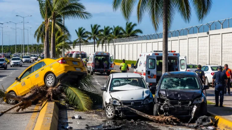 Choque en avenida Boquerón del Palmar deja tres lesionados y taxi sobre el camellón en Ciudad del Carmen