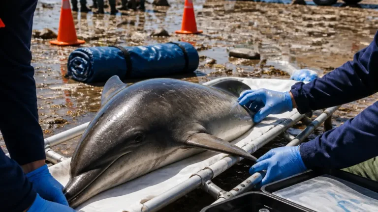 Coatzacoalcos: muere delfín varado pese a esfuerzos de rescate y revisión veterinaria