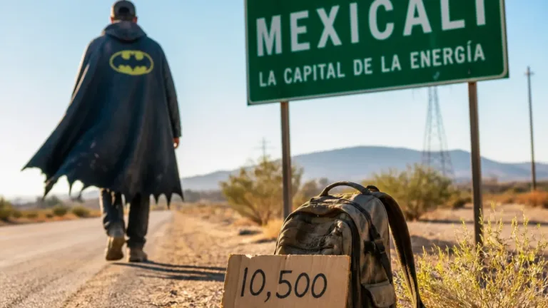Con traje de Batman y más de 10 mil km, un caminante culmina la travesía por la península en Mexicali
