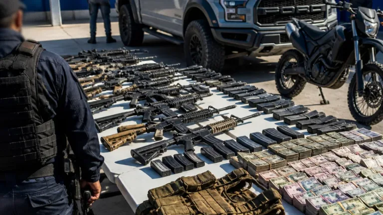 Detienen en Ojinaga a dos presuntos implicados y aseguran arsenal y dinero en operativo