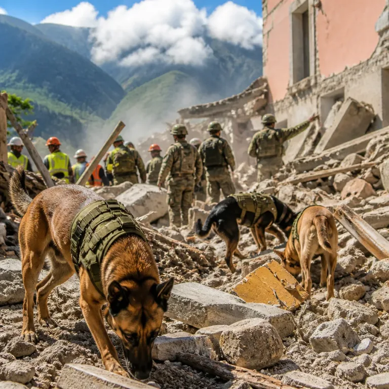 Perros de rescate del Ejército, clave en la búsqueda de sobrevivientes tras sismo de 7,4 en Colombia