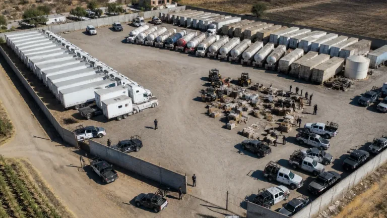 FGR asegura 30 tractocamiones y múltiples contenedores en dos predios de Tlajomulco y Zapopan