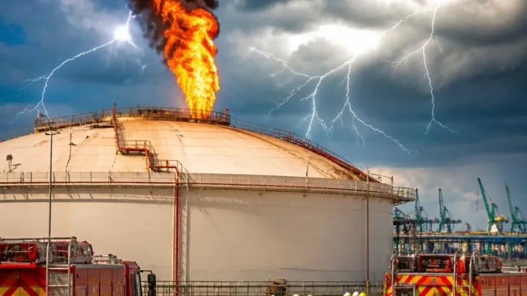 Incendio por tormenta eléctrica afecta tanque fuera de servicio en la terminal Pajaritos de Pemex