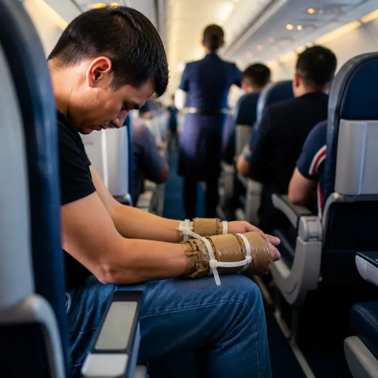 Pasajero fue inmovilizado con cinta y bridas en vuelo de American Airlines; surge preguntas sobre proporcionalidad
