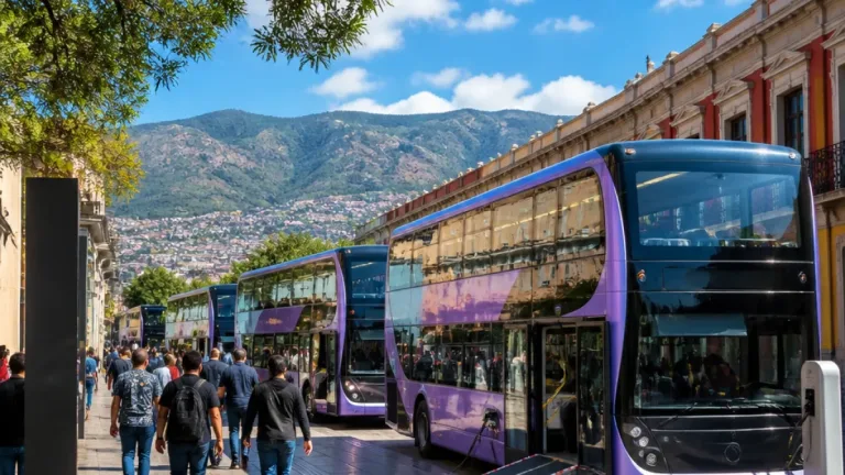 Oaxaca estrena los primeros autobuses eléctricos doble piso en México para la RT02