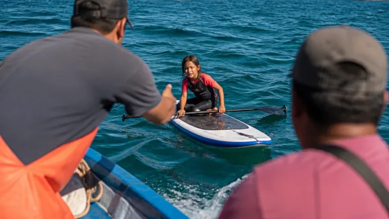 Rescatan en La Paz a niña que quedó a la deriva sobre una tabla de paddle surf en Punta Arena