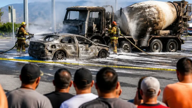 Revolvedora provoca choque e incendio en García; muere mujer dentro de vehículo calcinado