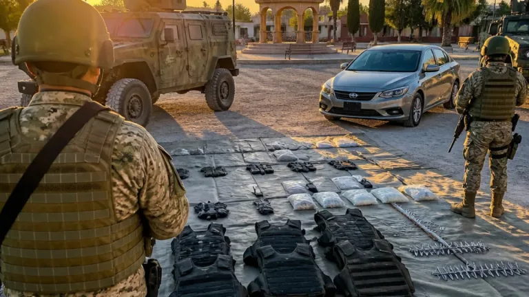 Sedena detiene a cuatro en Mapimí y asegura armas, droga y equipo táctico