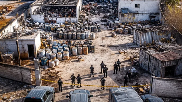 Semar destruye complejo de drogas sintéticas en Corralejo; aseguran 2 mil kg y precursores