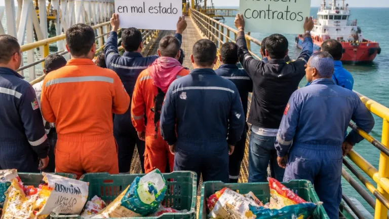 Trabajadores de la plataforma Zaap Charly protestan por alimentos en mal estado en la Sonda de Campeche