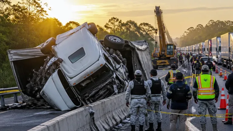 Tractocamión volcado provoca fuerte congestionamiento en km 294 de la autopista Puebla–Veracruz