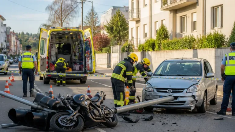 Acidente em Fafe: motociclista ferido e semáforo derrubado após colisão com automóvel
