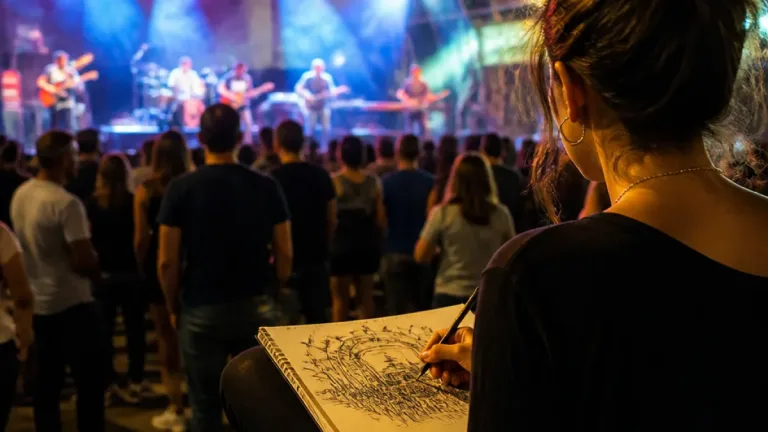 Artista local regista à mão músicos do Palco das Marés nas Festas do Barreiro