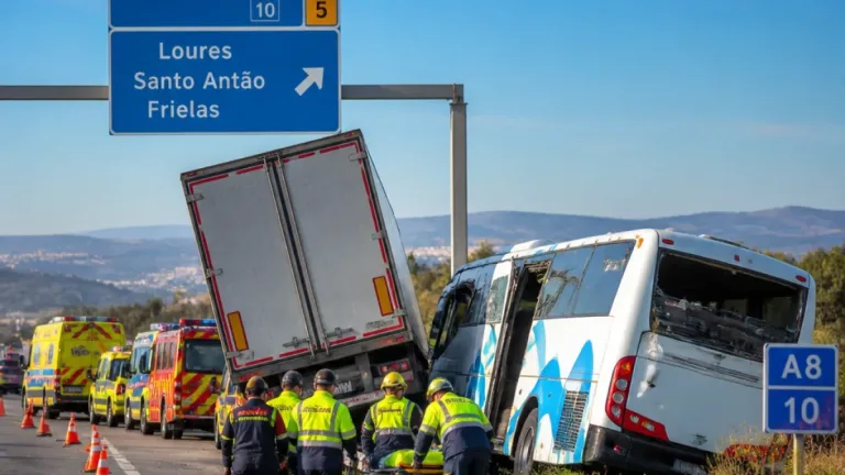 Colisão entre camião e autocarro na A8 provoca 10 feridos em Loures