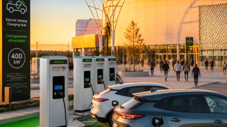 Évora ganha hub de carregamento ultrarrápido no Évora Plaza com quatro pontos até 400 kW