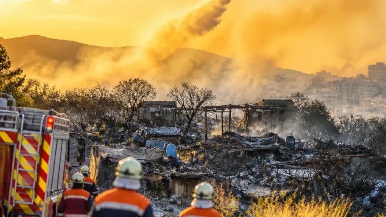 Incêndio em terrenos do IHRU em Setúbal destruiu zona de mato e dezenas de barracas de hortas