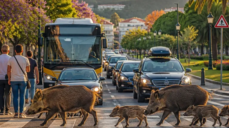 Javalis voltam a ser vistos em Setúbal: vídeo mostra grupo a atravessar passadeira na cidade