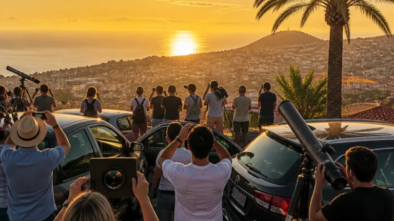 Madeirenses e turistas enchem miradouros para observar eclipse que cobriu 73% do Sol