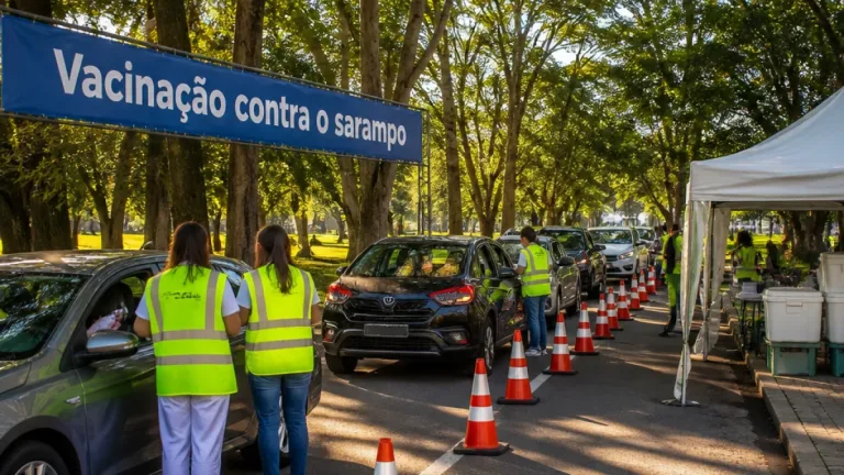 Maia dá nome a ponto de vacinação contra sarampo em ação no Bosque Maia, Brasil