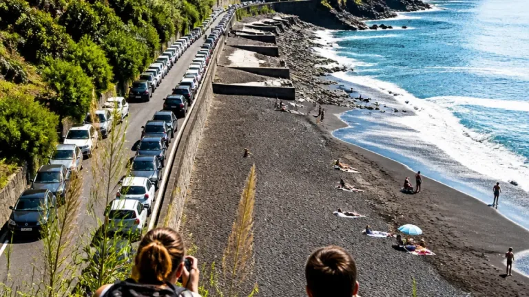 Seixal enfrenta pressão turística sobre praia de areia vulcânica e falta de estacionamento